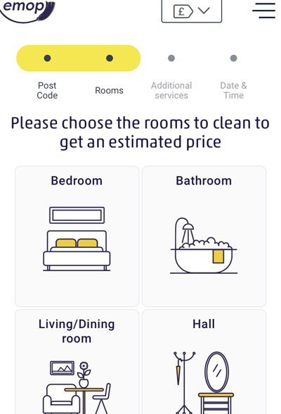 Select rooms to clean - eMop cleaning